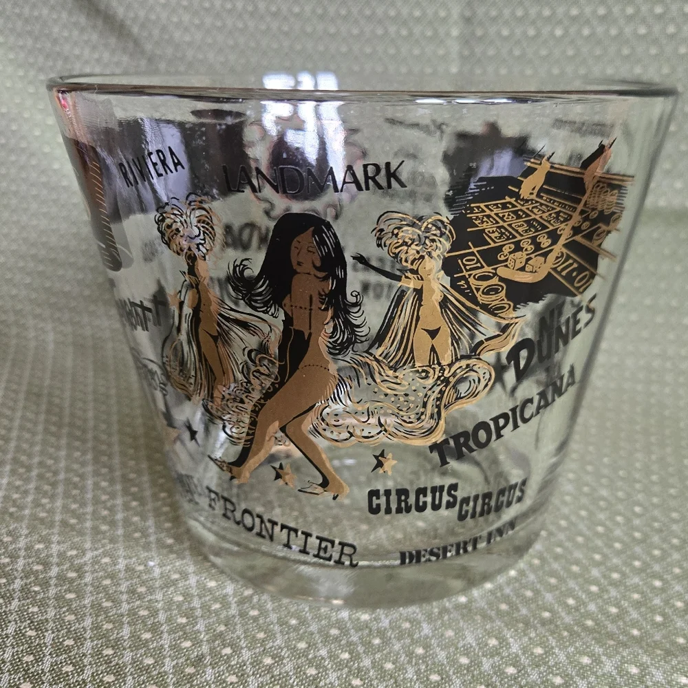 Ice Bucket Vintage Las Vegas Gold & Black Souvenir Glass Casino Theme